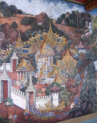 Jedna z mnoha maleb v podloub kolem Wat Phra Kaew